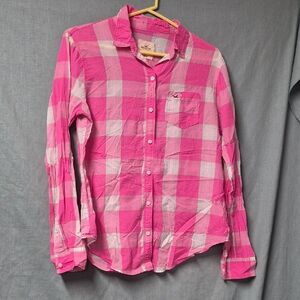 Vintage Hollister Pink And White Plaid Button-Up Shirt S Girls Women